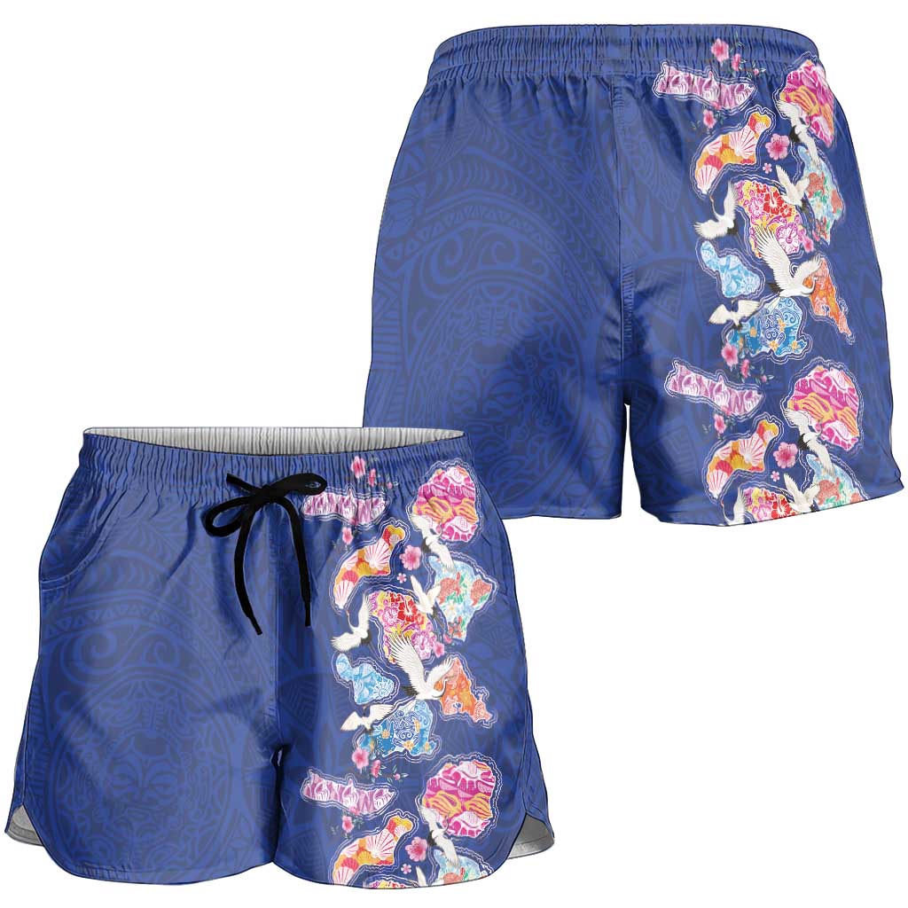 Hawaiian and Japanese Culture Together Shorts for Women Hawaiian Archipelago Shape Sea Animals
