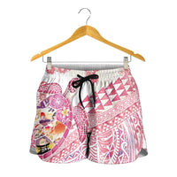 Hawaiian and Japanese Culture Together Shorts for Women Tropical Honu with Japanese Elements Pink Color LT03 - Polynesian Pride