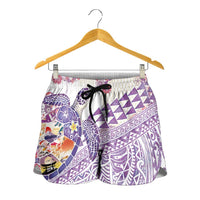 Hawaiian and Japanese Culture Together Shorts for Women Tropical Honu with Japanese Elements Purple Color LT03 - Polynesian Pride