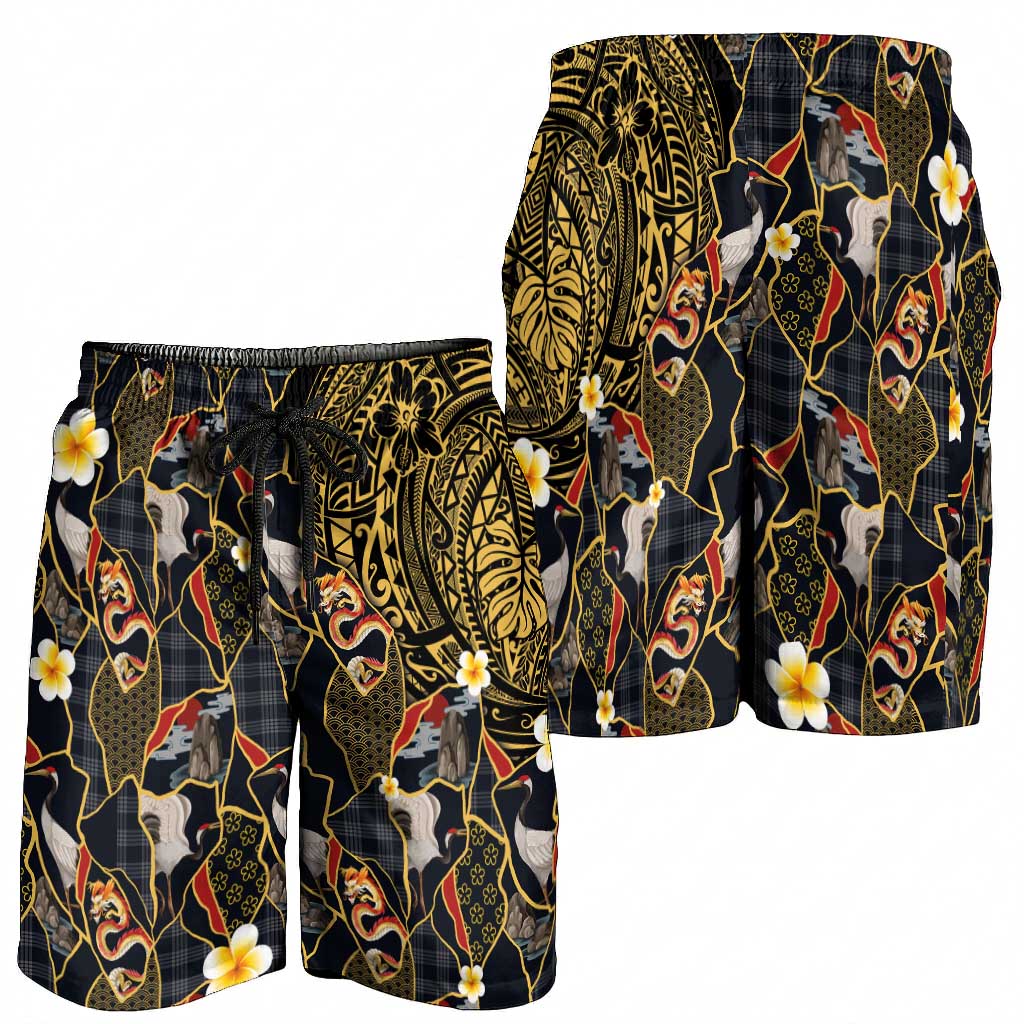Hawaiian and Japanese Shorts for Men Polynesian Tattoo with Japanese Culture Kintsugi Style LT03 - Polynesian Pride