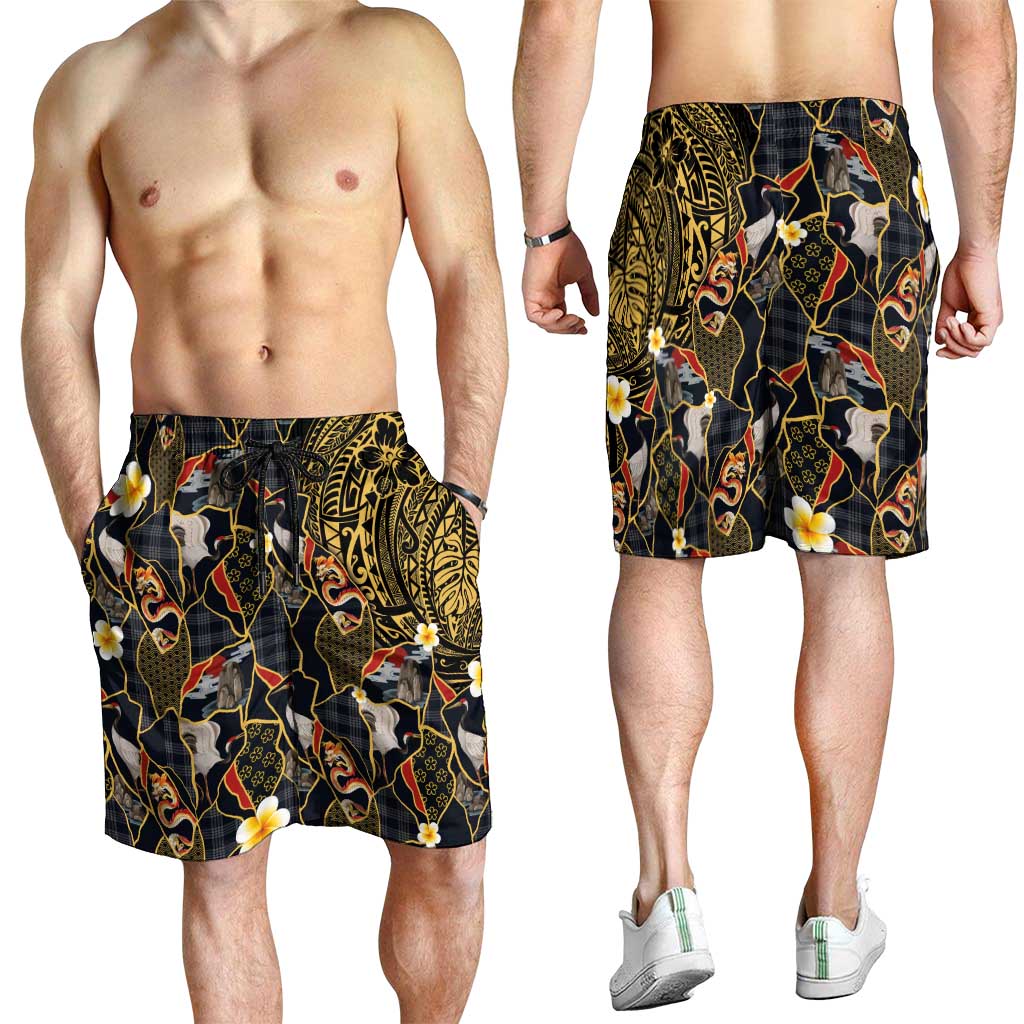 Hawaiian and Japanese Shorts for Men Polynesian Tattoo with Japanese Culture Kintsugi Style LT03 - Polynesian Pride