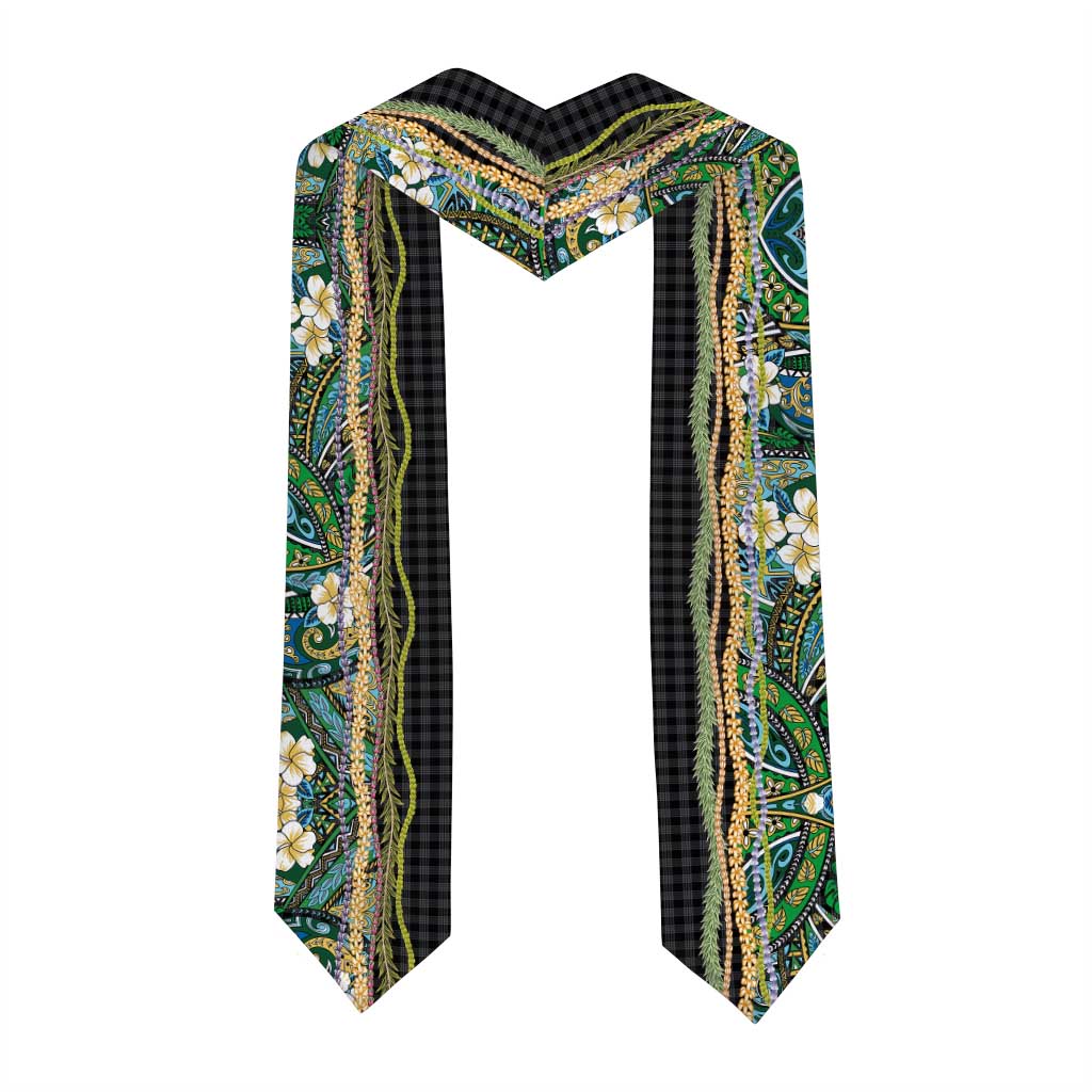 Hawaiian Art Flower Tribal with Lei Graduation Stole Palaka Pattern Black Color