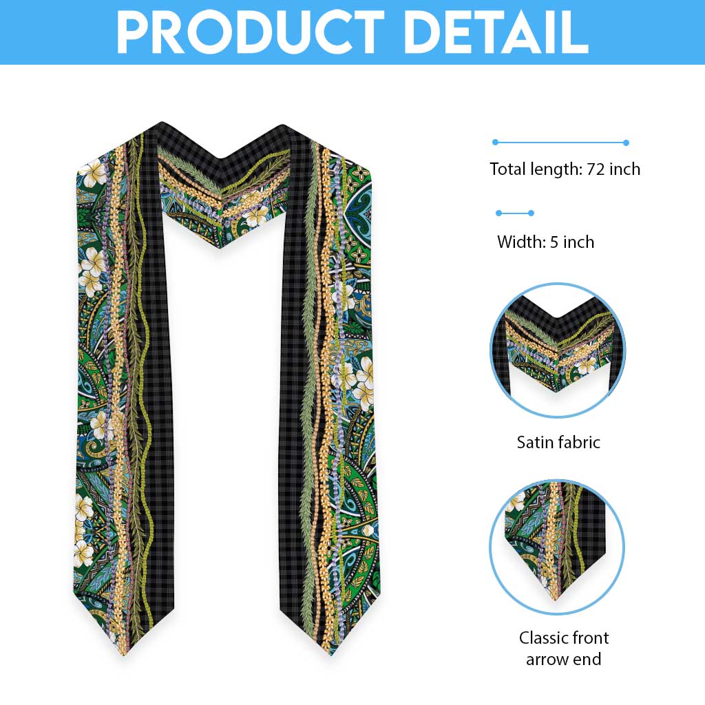 Hawaiian Art Flower Tribal with Lei Graduation Stole Palaka Pattern Black Color