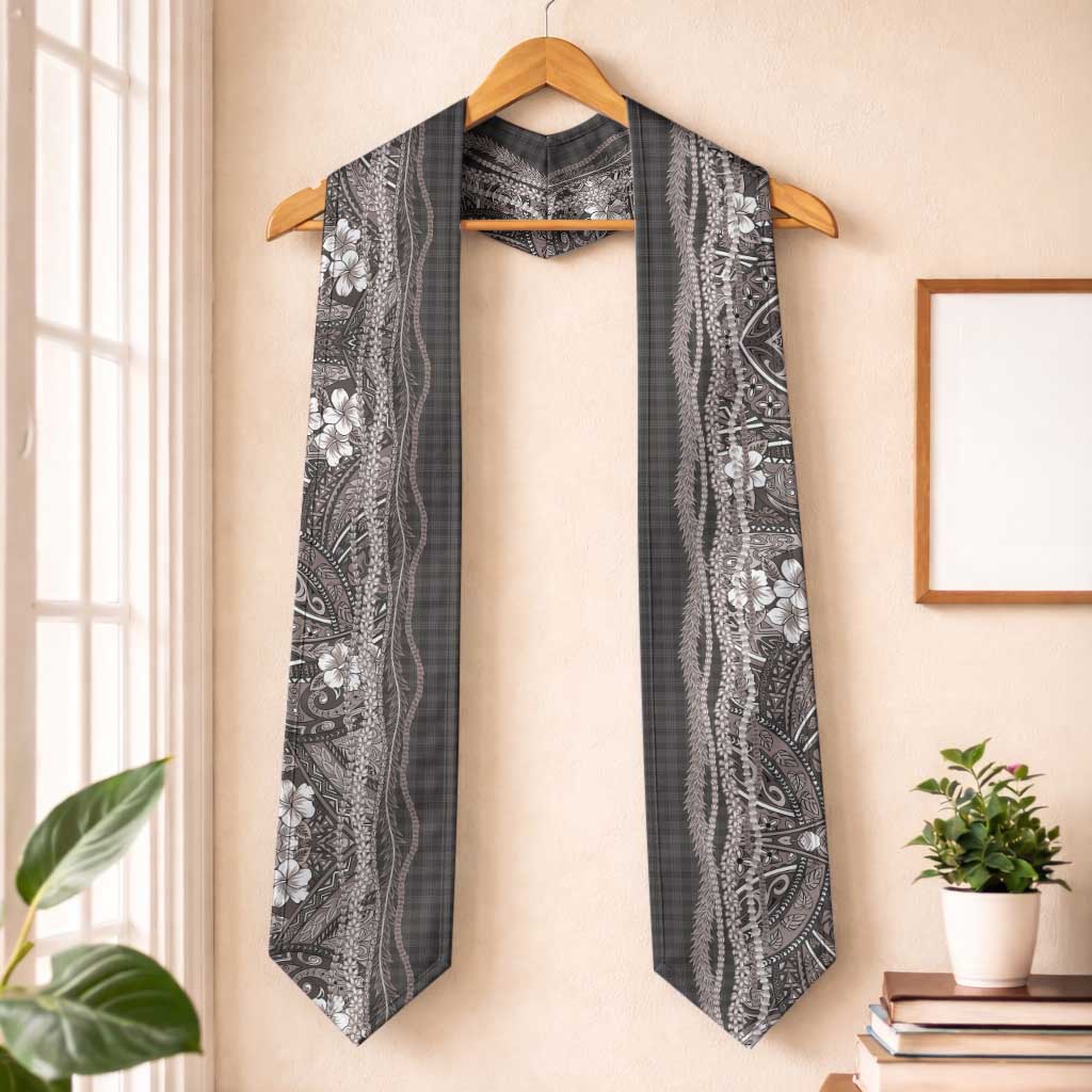 Hawaiian Art Flower Tribal with Lei Graduation Stole Palaka Pattern Grayscale