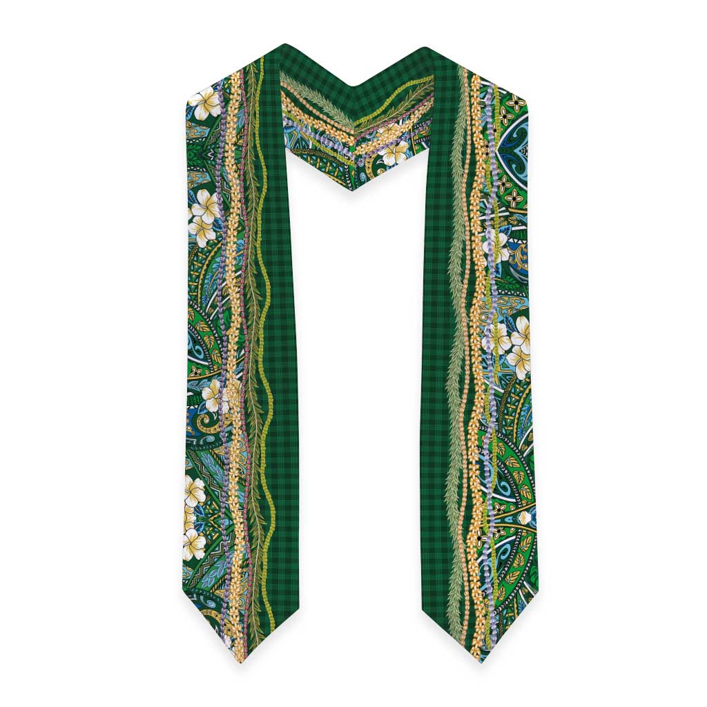 Hawaiian Art Flower Tribal with Lei Graduation Stole Palaka Pattern Green Color