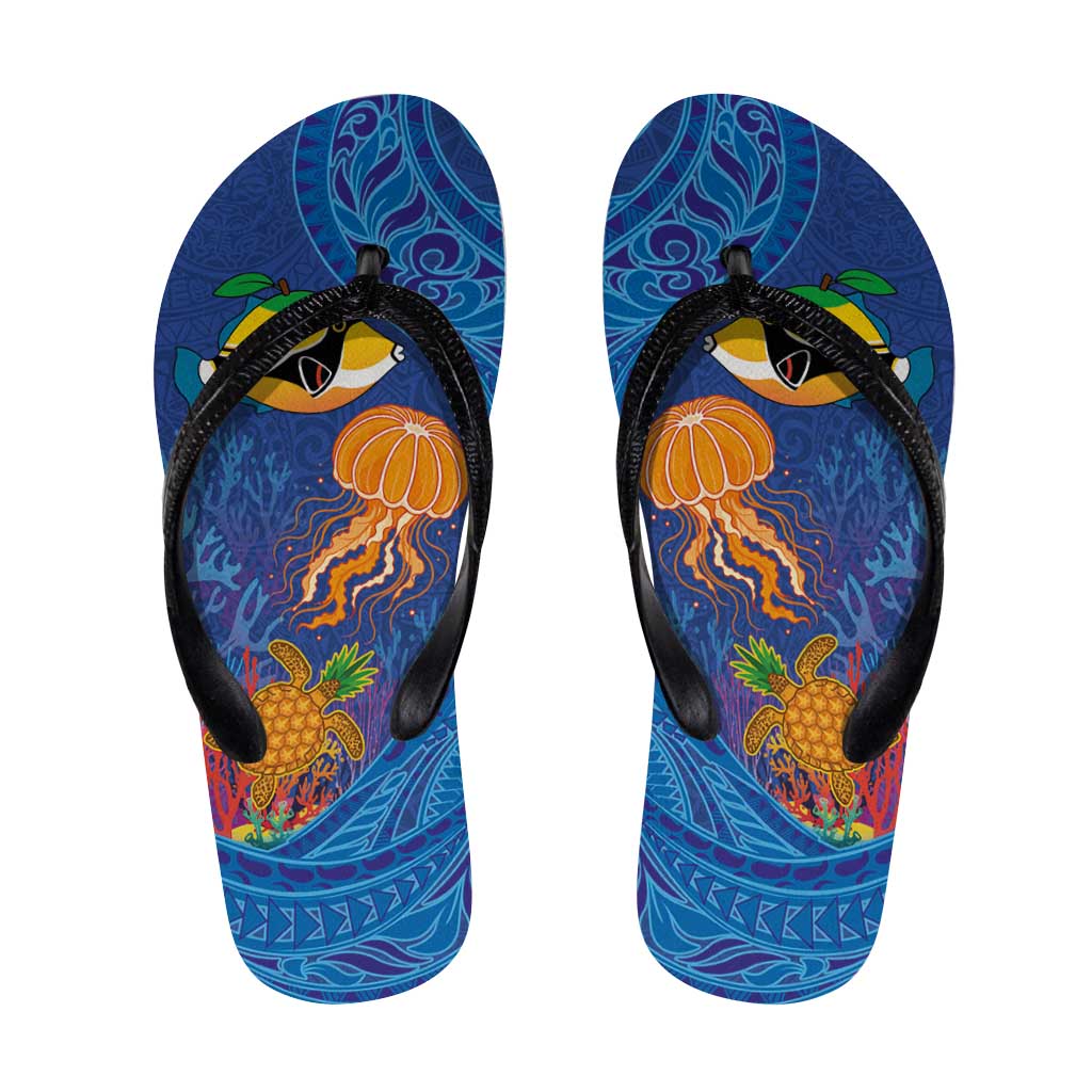 Hawaiian Funny Fruits Sea Animals Flip Flops Mango Reef Triggerfish and Pineapple Turtle and Mandarin Jellyfish