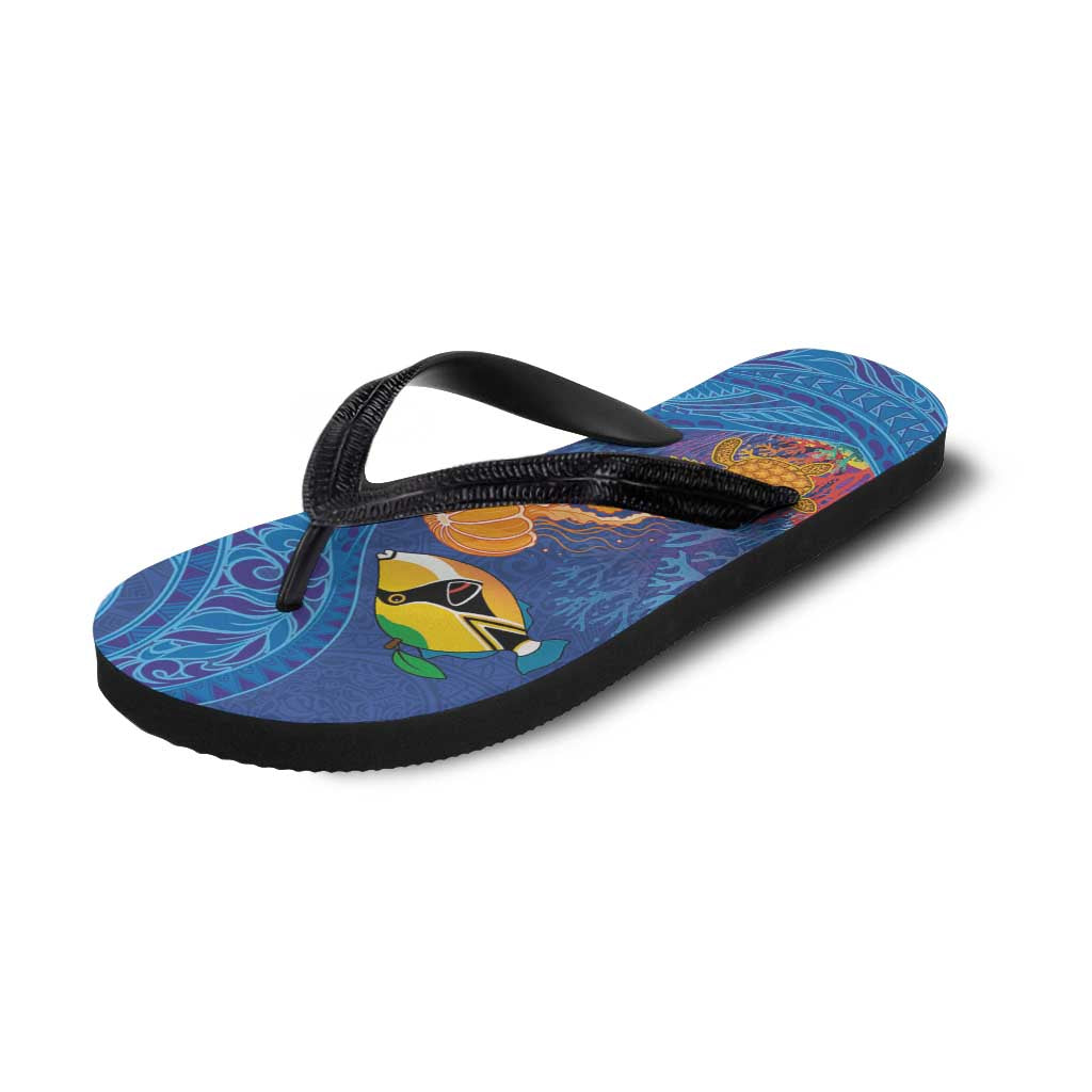 Hawaiian Funny Fruits Sea Animals Flip Flops Mango Reef Triggerfish and Pineapple Turtle and Mandarin Jellyfish