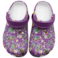 Hawaiian Island Shapes-Iconic Landscape Clogs Shoes with Plumeria and Palaka Purple Color