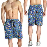 Hawaiian Island Shapes-Iconic Landscape Shorts for Men with Plumeria and Palaka Blue Color