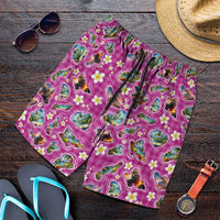 Hawaiian Island Shapes-Iconic Landscape Shorts for Men with Plumeria and Palaka Pink Color