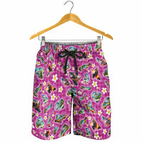 Hawaiian Island Shapes-Iconic Landscape Shorts for Men with Plumeria and Palaka Pink Color
