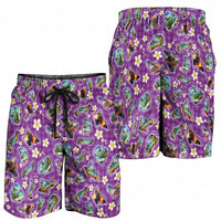 Hawaiian Island Shapes-Iconic Landscape Shorts for Men with Plumeria and Palaka Purple Color
