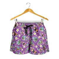 Hawaiian Island Shapes-Iconic Landscape Shorts for Women with Plumeria and Palaka Purple Color LT03 - Polynesian Pride
