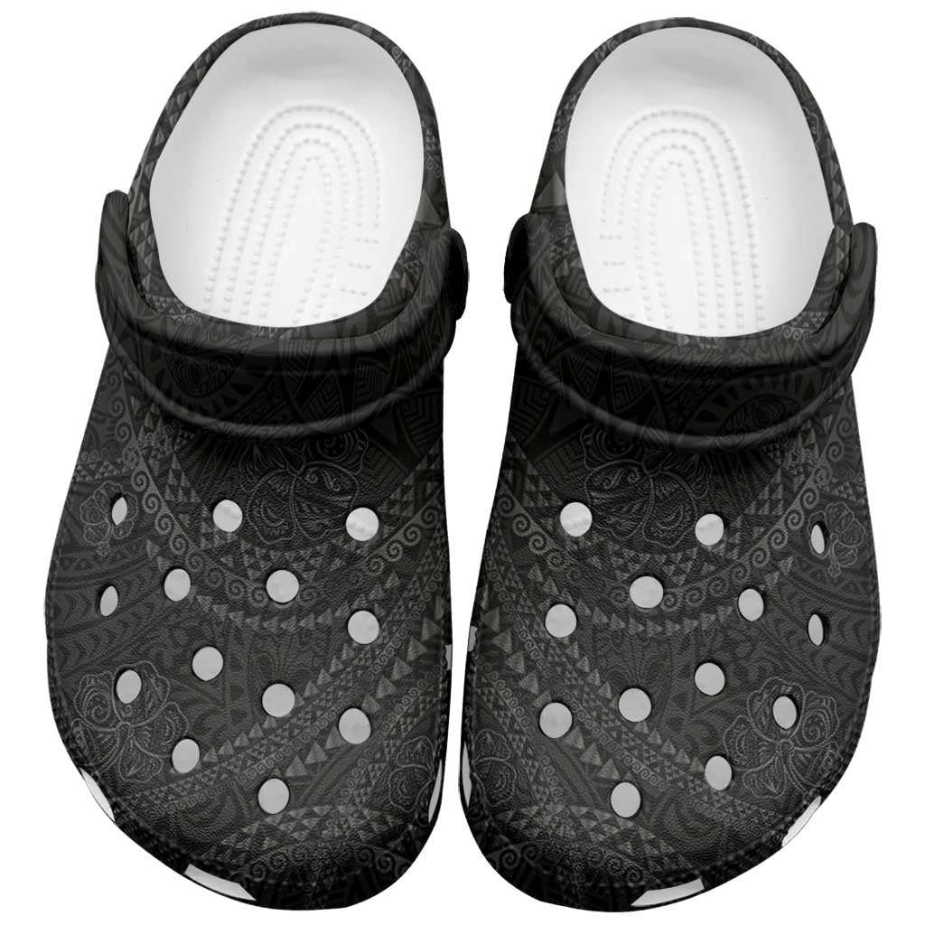 Hawaiian Kakau Art and Hisbiscus Tattoo Clogs Shoes Tribal Pattern-Black Gradient Style - Polynesian Pride
