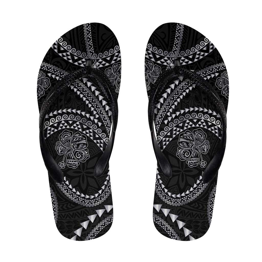 Hawaiian Kakau Art and Hisbiscus Tattoo Flip Flops Tribal Pattern-Silver Style - Polynesian Pride