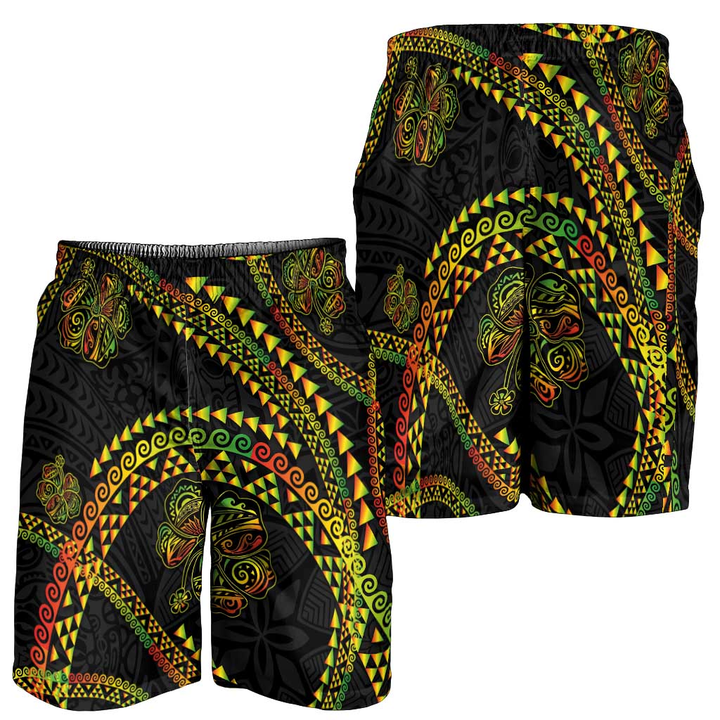 Hawaiian Kakau Art and Hisbiscus Tattoo Shorts for Men Tribal Pattern-Reggae Style LT03 - Polynesian Pride