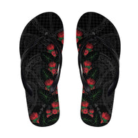Hawaiian Kakau Art Flip Flops Taro Leaves with Ohia Lehua and Pakala Pattern LT03 Black - Polynesian Pride
