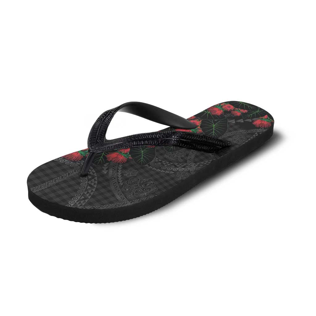 Hawaiian Kakau Art Flip Flops Taro Leaves with Ohia Lehua and Pakala Pattern LT03 - Polynesian Pride