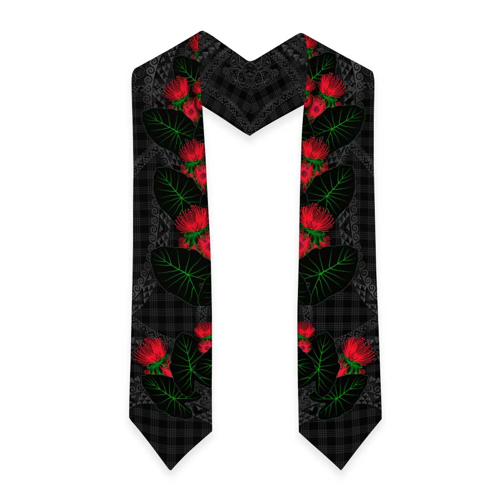 Hawaiian Kakau Art Graduation Stole Taro Leaves with Ohia Lehua and Pakala Pattern