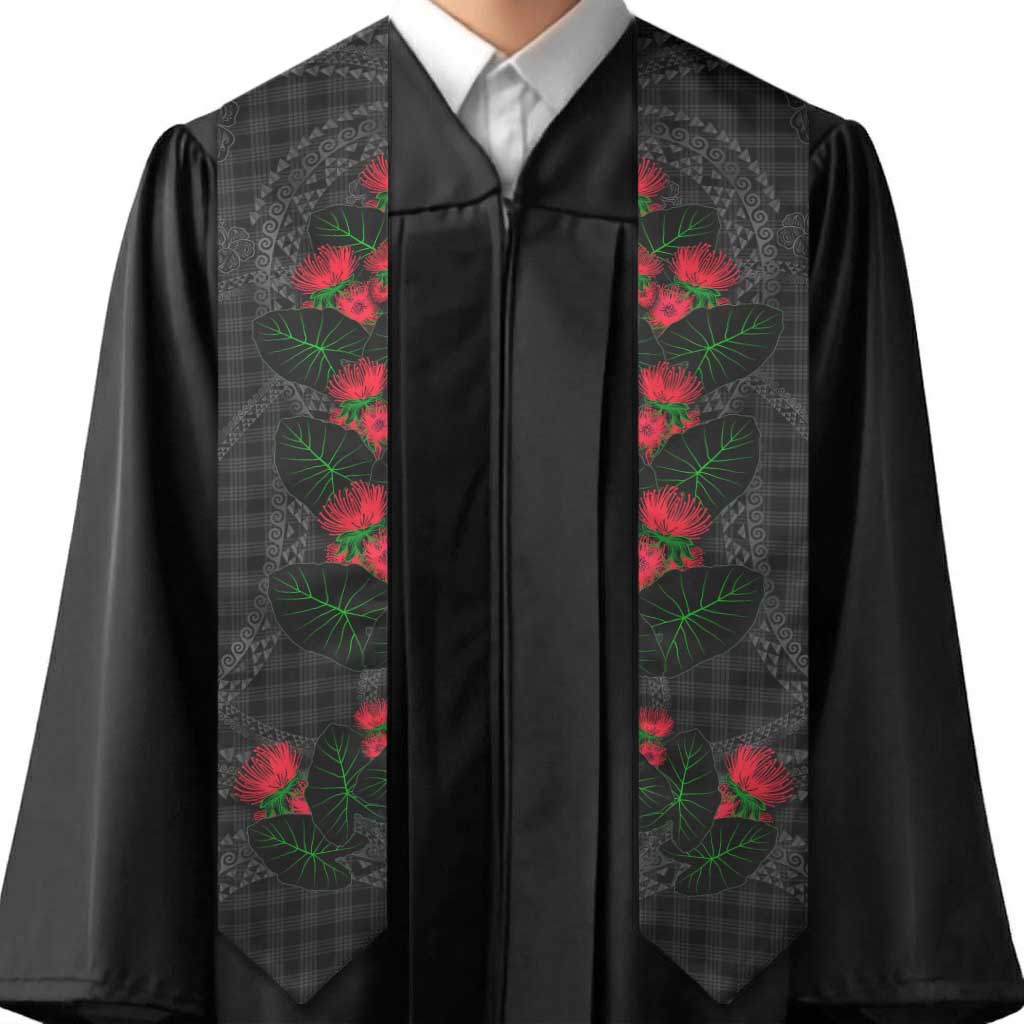 Hawaiian Kakau Art Graduation Stole Taro Leaves with Ohia Lehua and Pakala Pattern