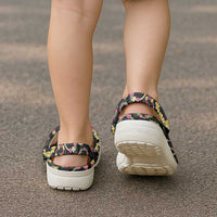 Hawaiian Kakau Tattoo Leis and Palaka Pattern Clogs Shoes Traditional Aloha Tribal Black Color