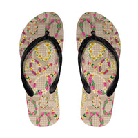 Hawaiian Kakau Tattoo Leis and Palaka Pattern Flip Flops Traditional Aloha Tribal Beige Color
