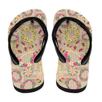 Hawaiian Kakau Tattoo Leis and Palaka Pattern Flip Flops Traditional Aloha Tribal Beige Color