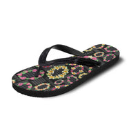 Hawaiian Kakau Tattoo Leis and Palaka Pattern Flip Flops Traditional Aloha Tribal Black Color