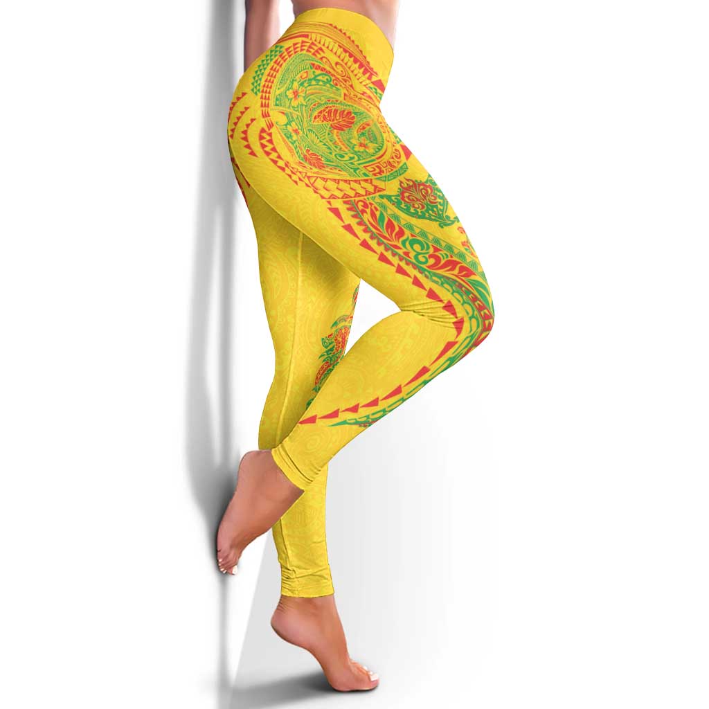 Hawaiian Kakau Tribal Sea Animals Tattoos Leggings Kanaka Maoli Flag Color Inspired LT03 - Polynesian Pride