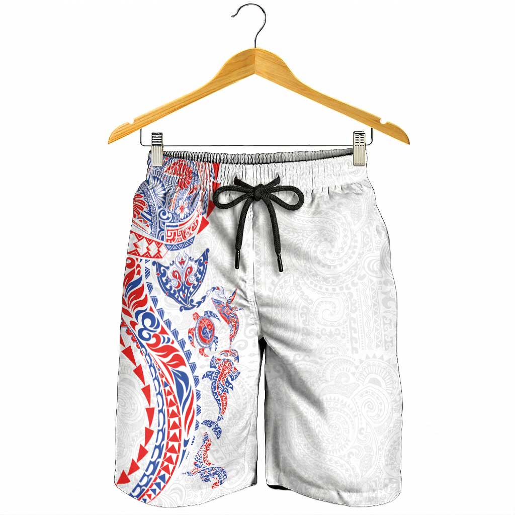 Hawaiian Kakau Tribal Sea Animals Tattoos Shorts for Men Hawaii Flag Color Inspired