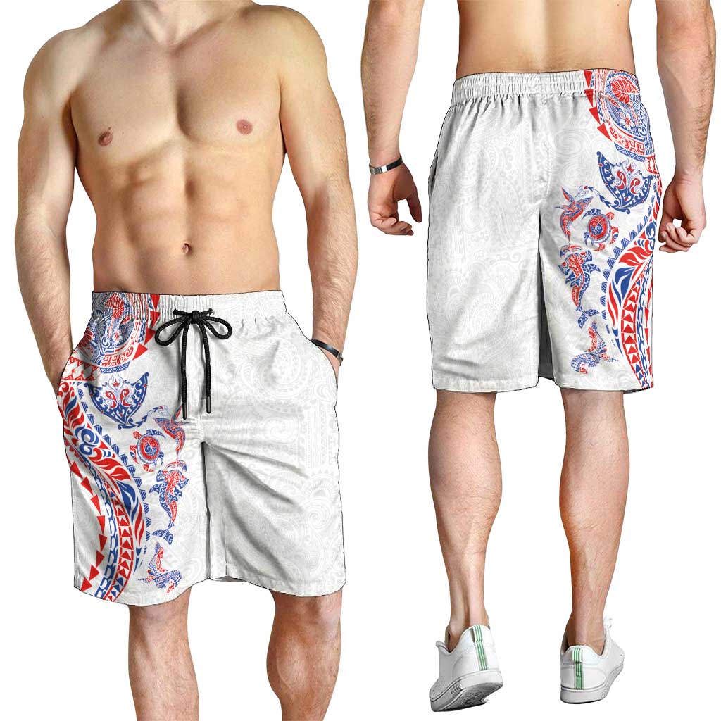 Hawaiian Kakau Tribal Sea Animals Tattoos Shorts for Men Hawaii Flag Color Inspired