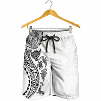 Hawaiian Kakau Tribal Sea Animals Tattoos Shorts for Men White Color
