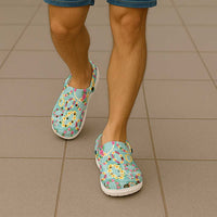 Hawaiian Leis Clogs Shoes Kakau Tattoos and Palaka Pastel Teal Color