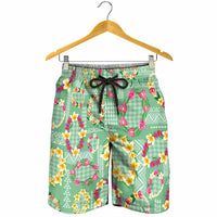 Hawaiian Leis Shorts for Men Kakau Tattoos and Palaka Pastel Green Color