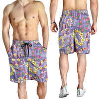 Hawaiian Leis Shorts for Men Kakau Tattoos and Palaka Pastel Purple Color