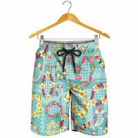 Hawaiian Leis Shorts for Men Kakau Tattoos and Palaka Pastel Teal Color