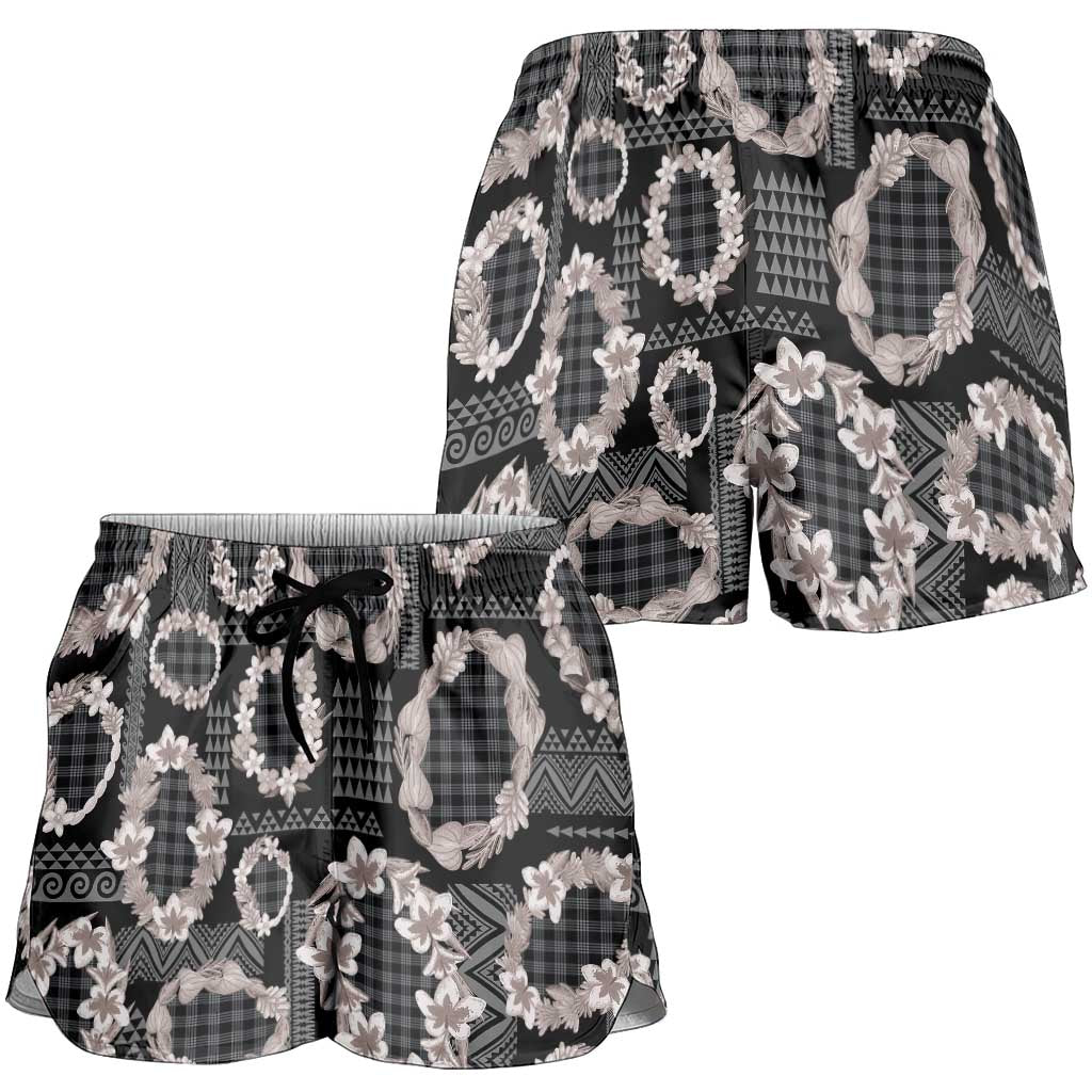 Hawaiian Leis Shorts for Women Kakau Tattoos and Palaka Pastel Grayscale