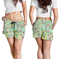 Hawaiian Leis Shorts for Women Kakau Tattoos and Palaka Pastel Green Color LT03 - Polynesian Pride