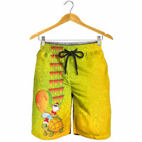 Hawaiian Mango Mele Kalikimaka Shorts for Men Santa Claus Surfing with Mango Christmas Turtle