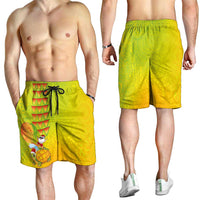 Hawaiian Mango Mele Kalikimaka Shorts for Men Santa Claus Surfing with Mango Christmas Turtle