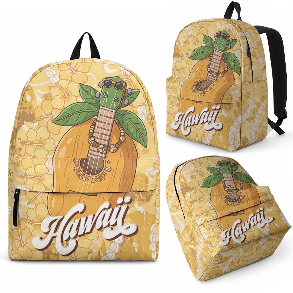 Hawaiian Mango Ukulele Backpack Retro Yellow Hibiscus Pikake Lei