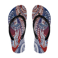 Hawaiian Manta Ray and Hammerhead Shark Tribal Tattoo Flip Flops with Polynesian Tribal Pattern Hawaii Flag Color