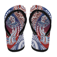 Hawaiian Manta Ray and Hammerhead Shark Tribal Tattoo Flip Flops with Polynesian Tribal Pattern Hawaii Flag Color