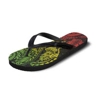 Hawaiian Manta Ray and Hammerhead Shark Tribal Tattoo Flip Flops with Polynesian Tribal Pattern Reggae Style