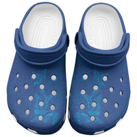 Hawaiian Monk Seal and Whale Clogs Shoes Kakau Tribal Pattern Blue Color