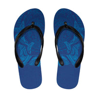 Hawaiian Monk Seal and Whale Flip Flops Kakau Tribal Pattern Blue Color