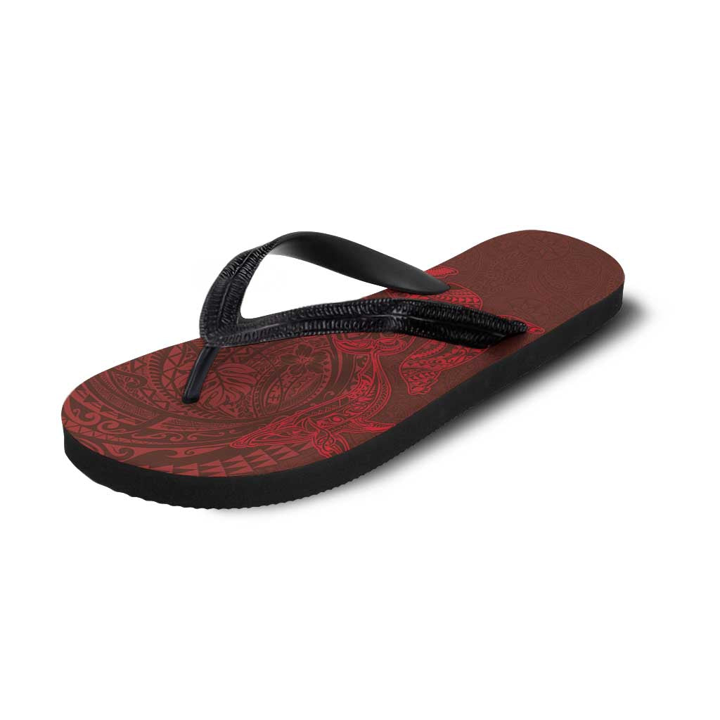 Hawaiian Monk Seal and Whale Flip Flops Kakau Tribal Pattern Red Color