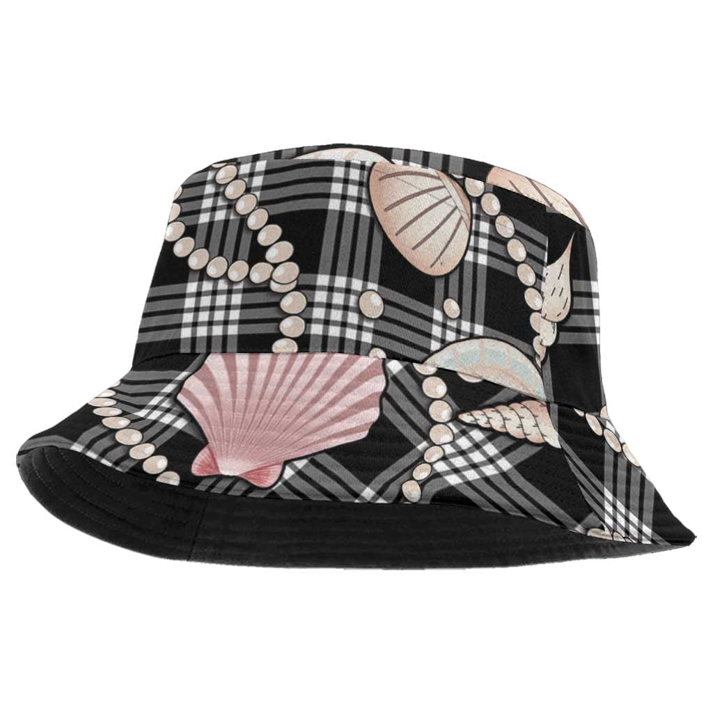 Hawaiian Ocean Seashells Bucket Hat Black Palaka Pattern