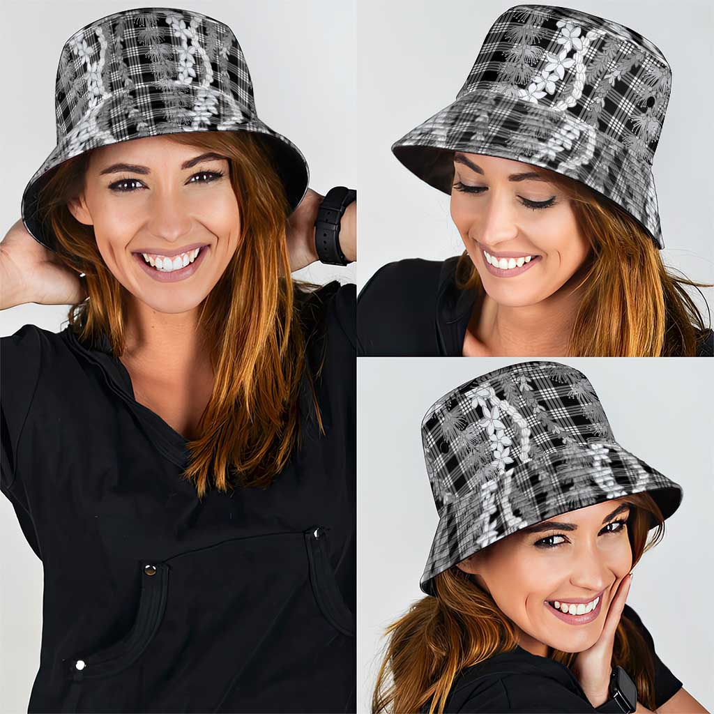 Hawaiian Ohia Lehua Lei Bucket Hat Plaid Palaka Eleele Pattern - Polynesian Pride