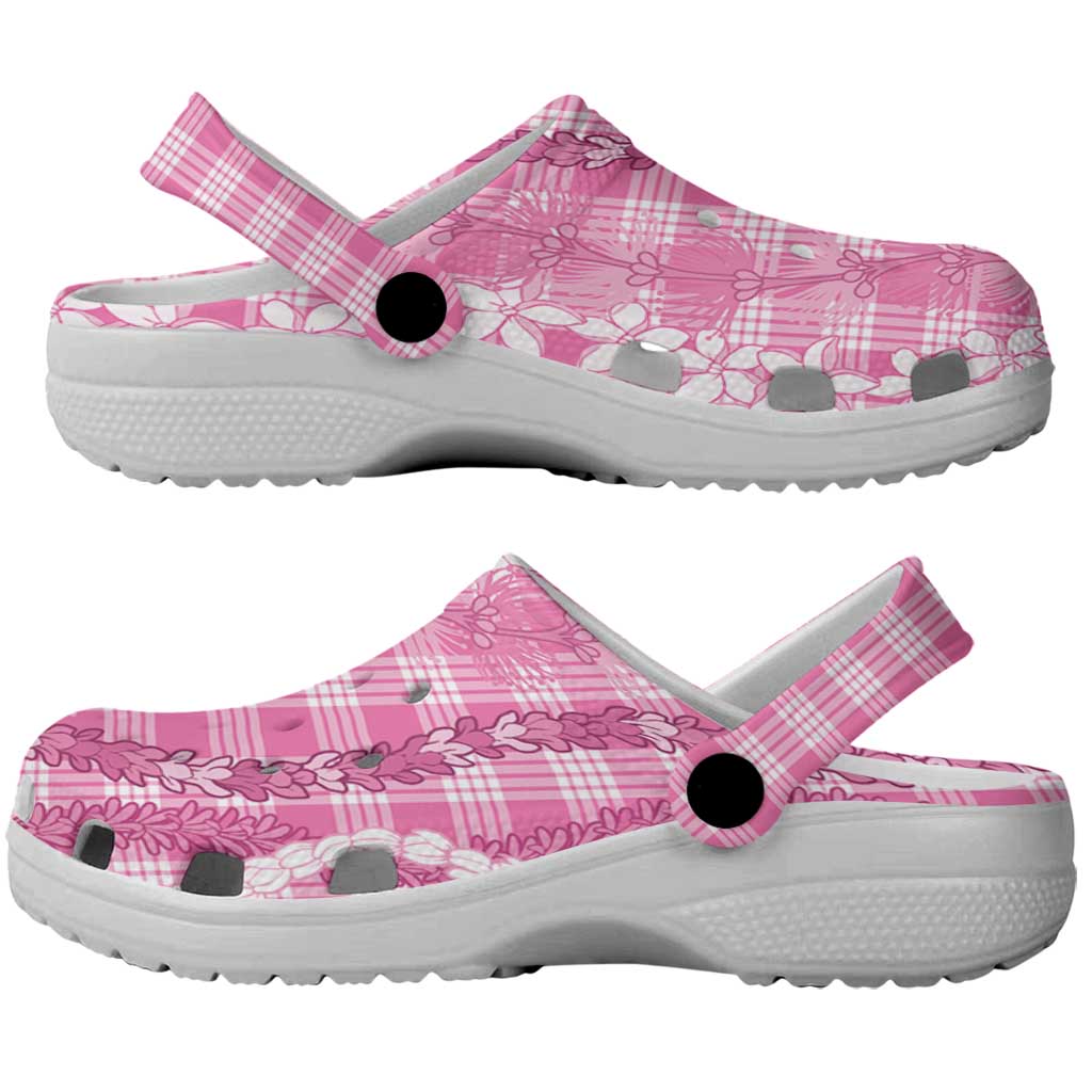 Hawaiian Ohia Lehua Lei Clogs Shoes Plaid Palaka Akala Pattern - Polynesian Pride